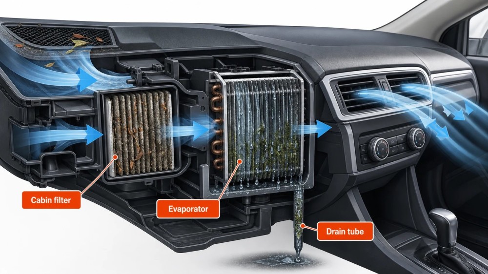 car AC smells bad but blows cold
